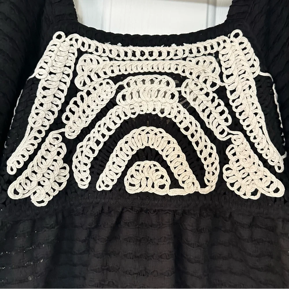 Anthropologie Sarah Hann Flutter Sleeve Crochet Top Black Small